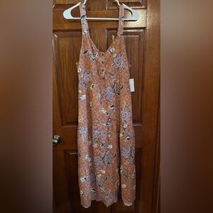 Sonoma XXL Sleeveless Linen Blend Dress Brown Floral Print Maxi NWT